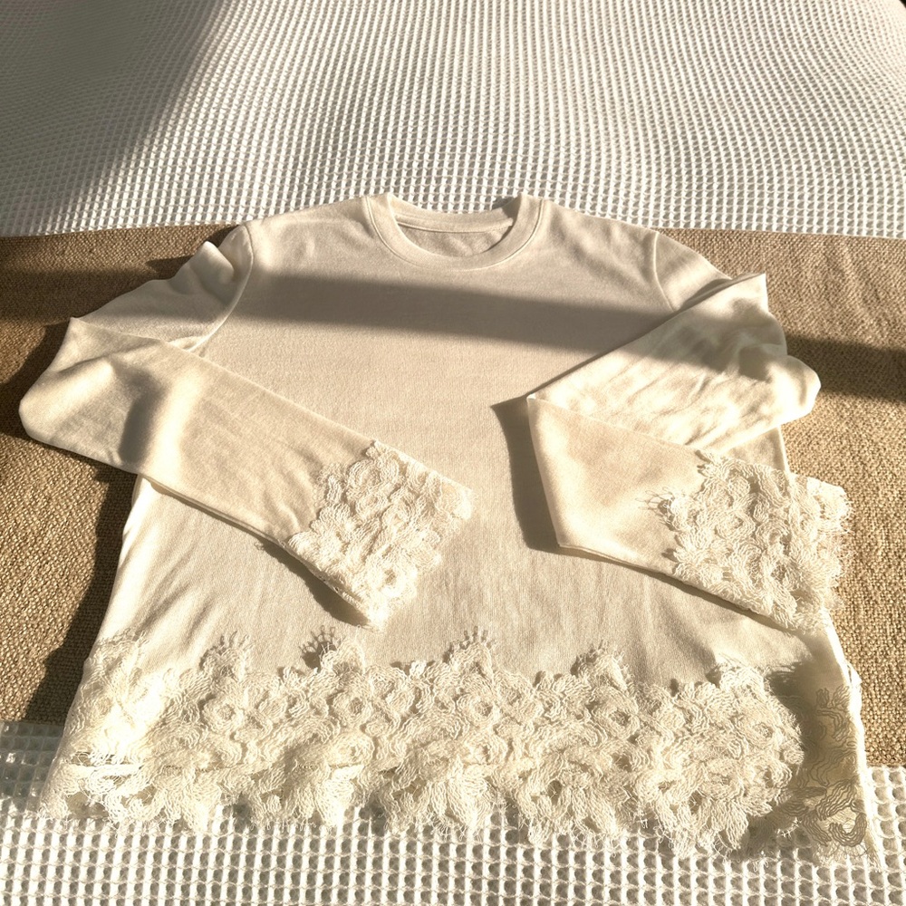 Elegant Cream Lace Trim Sheer Women's Top